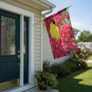 Plow & Hearth Finches & Flowers Applique‎ House Flag 28"x40" Nature Theme